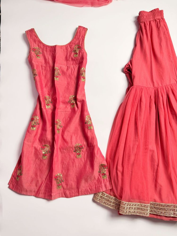 Pink Embroidered Sharara Set