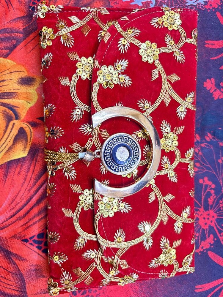 Embellished Red Velvet Clutch