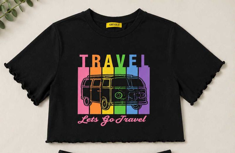 Cute Travel Van Graphic Crop Top