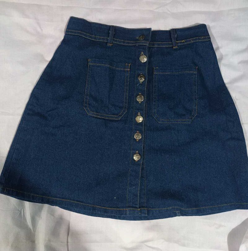 Denim Button-Front Skirt