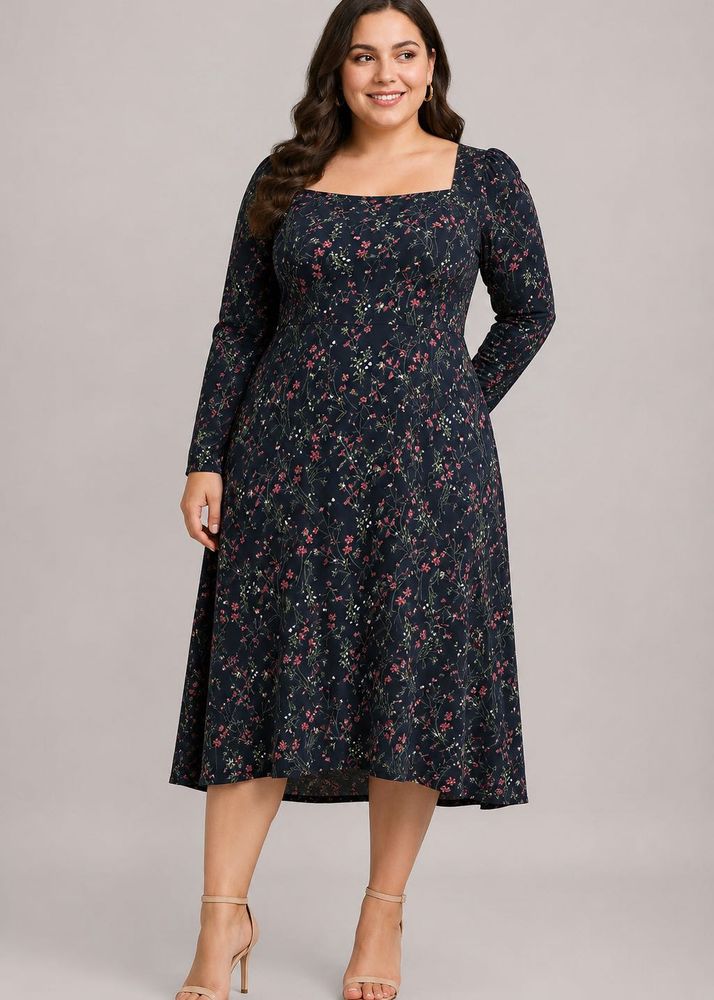 AND Black Floral Midi Dress | XL (Size 14) |