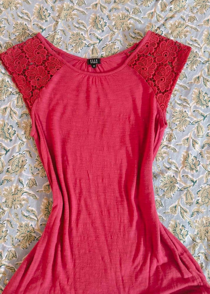 Chic Pink Lace Sleeve Top