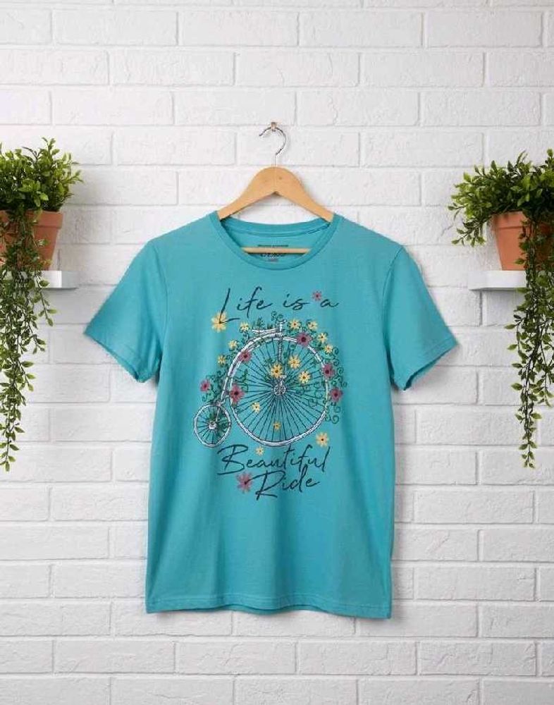 Blue T-Shirt with Bicycle Graphic