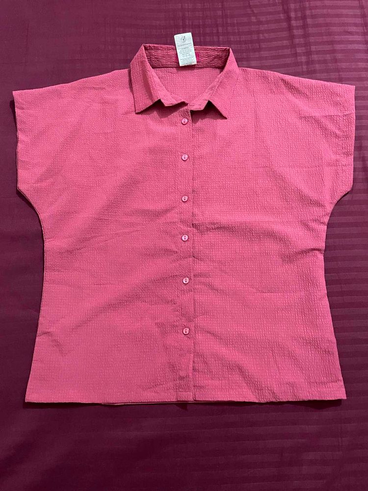 Pink Textured Button-Up Top