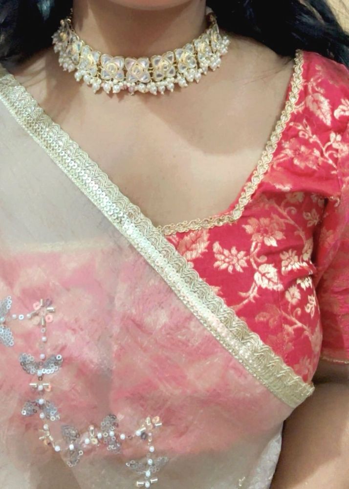 elegant salmon pink ethnic blouse