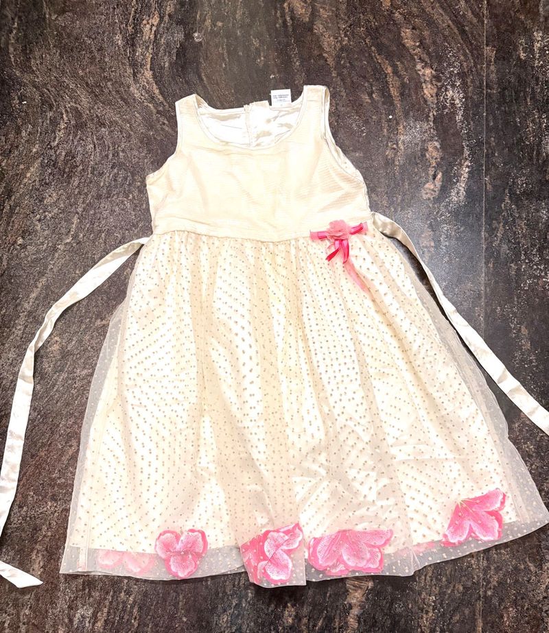Girls' Cream &amp; Pink Party Dress