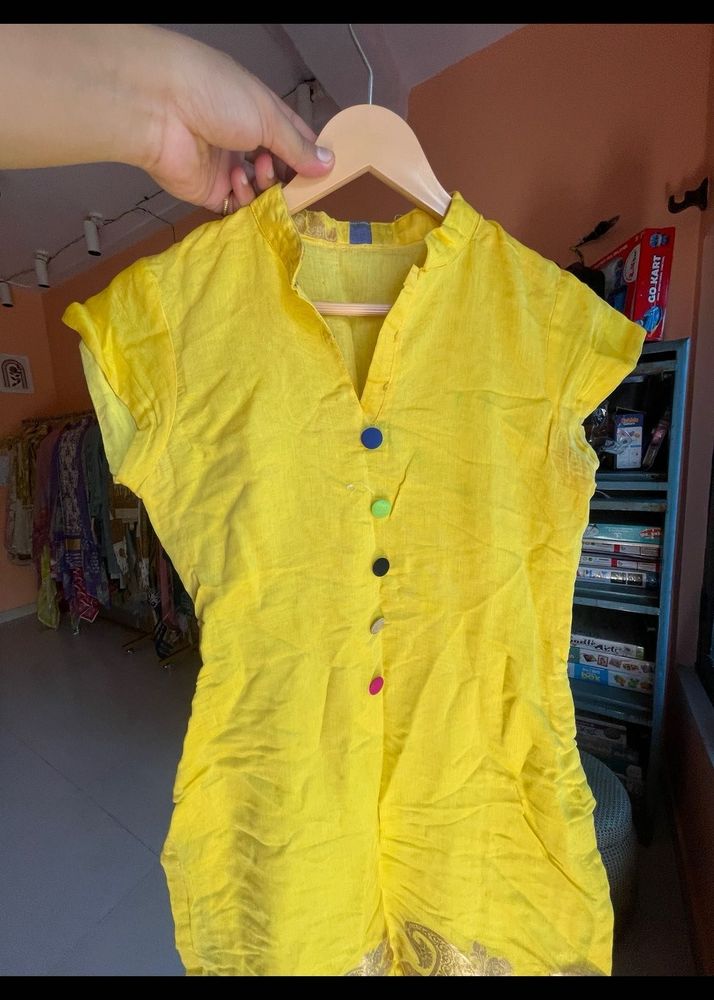 Vibrant Yellow Kurta with Colorful Buttons