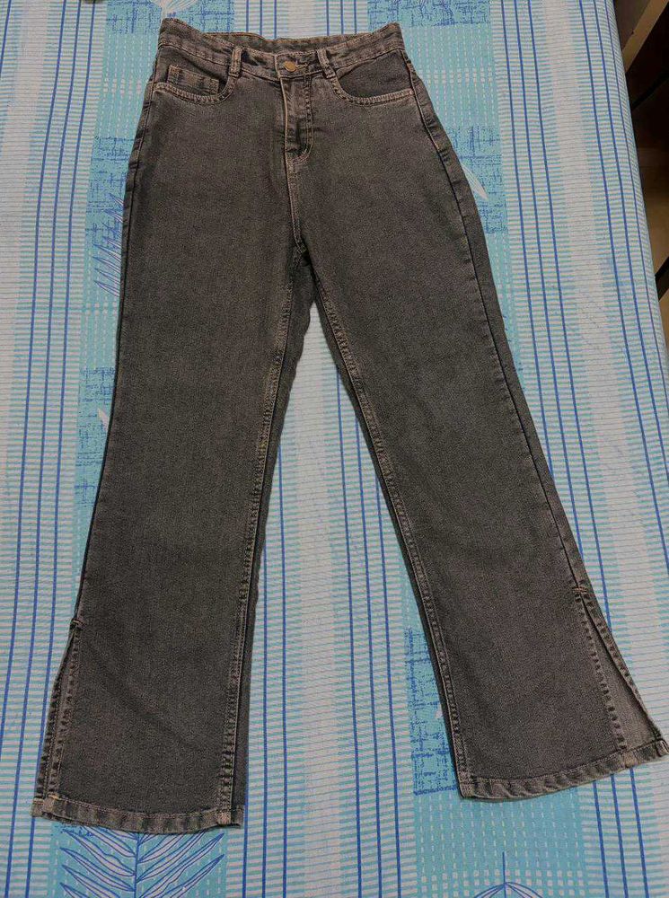Women's Grey Split Hem Jeans