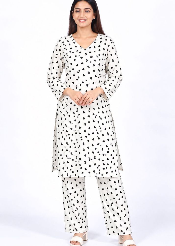 White Kurta with Black Heart Print