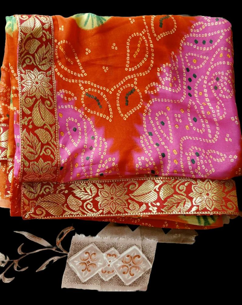 Navratri Special Bandhani Saree - Orange &amp; Pink