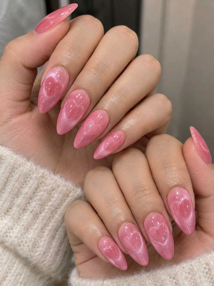 Pink Heart Press-On Nails