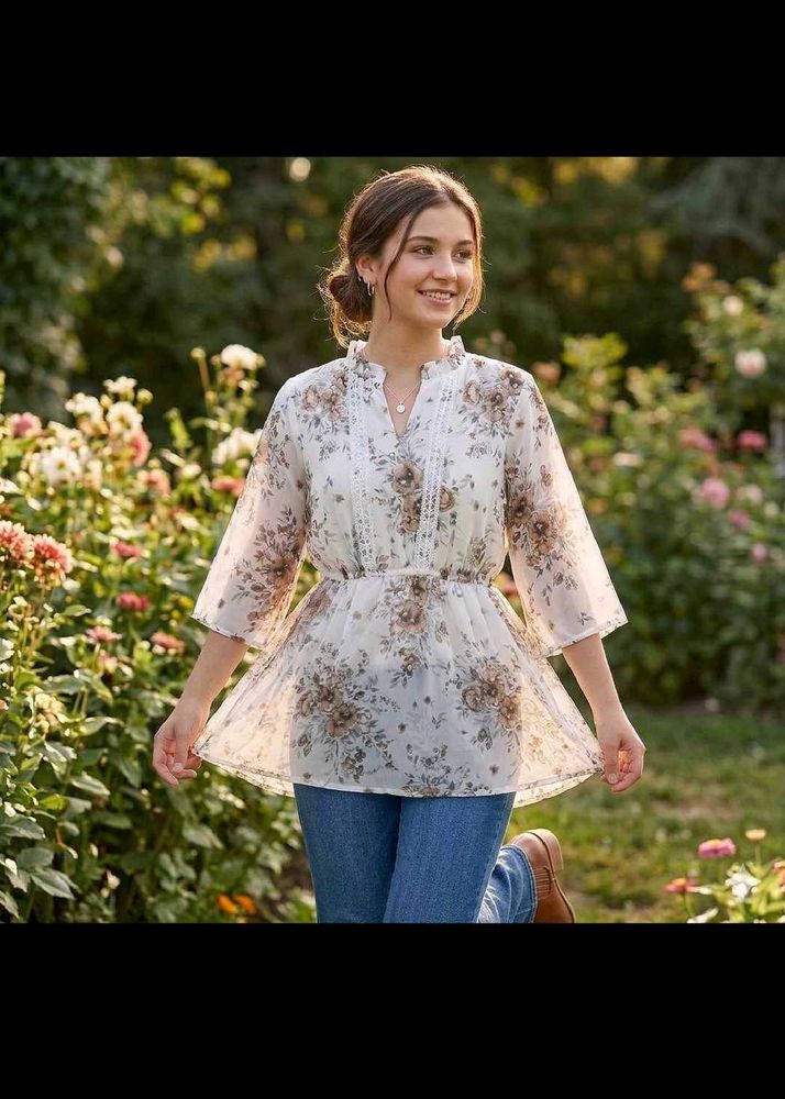 Floral Print Peplum Tunic Top