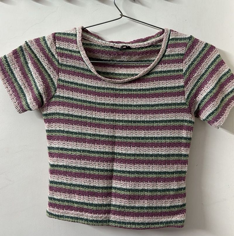 Striped Cropped Knit Top