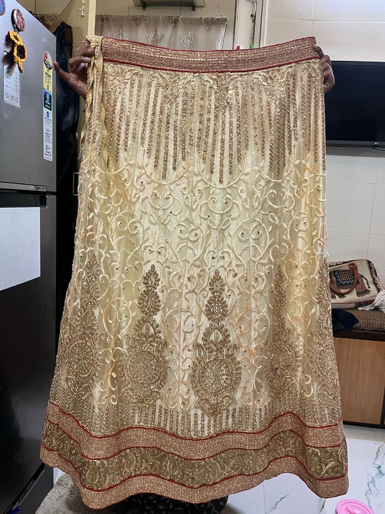 Elegant Gold Embroidered Lehenga Skirt