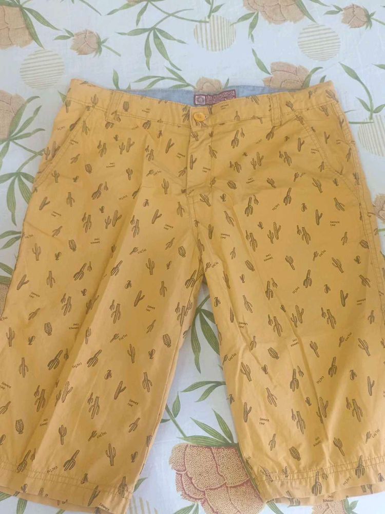 Fun Cactus Print Yellow Shorts