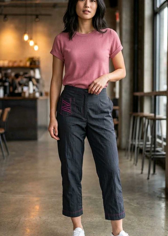 Stylish Black Pants with Pink Stitching