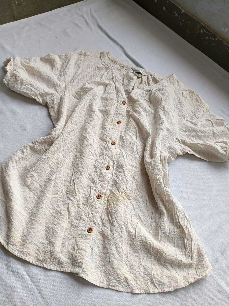 Casual Cream Textured Button-Up Top
