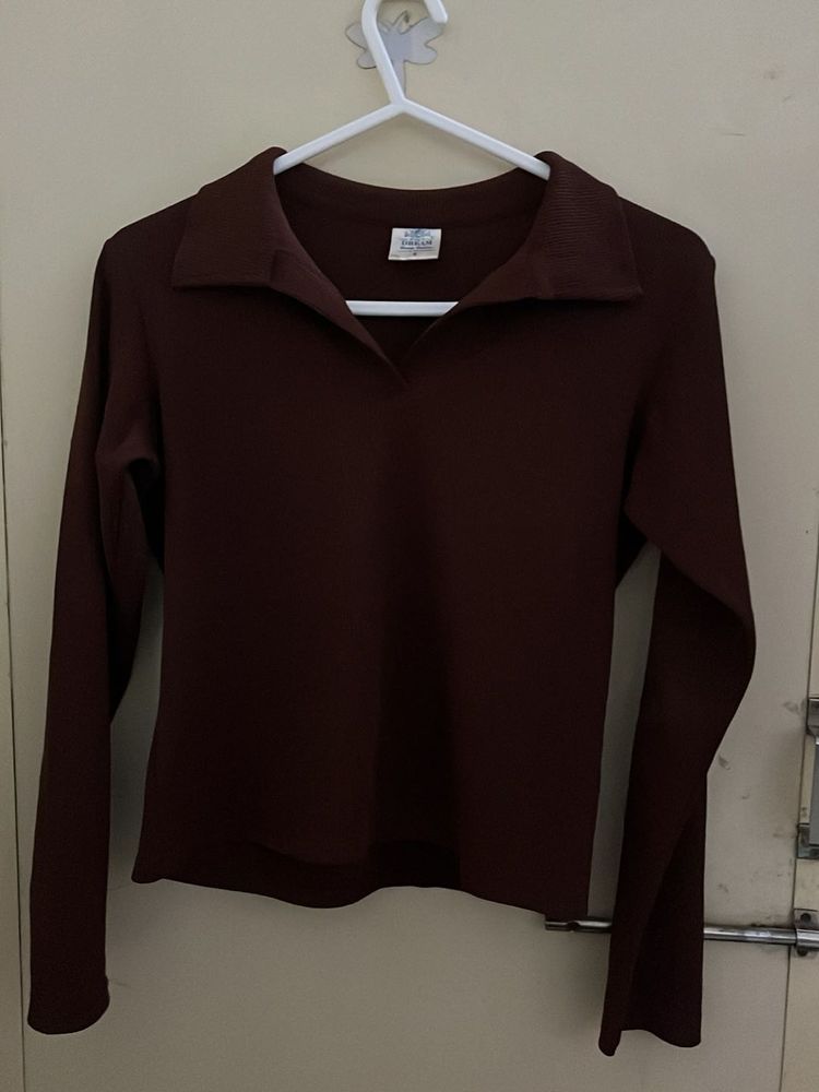 Burgundy Collared Long Sleeve Top