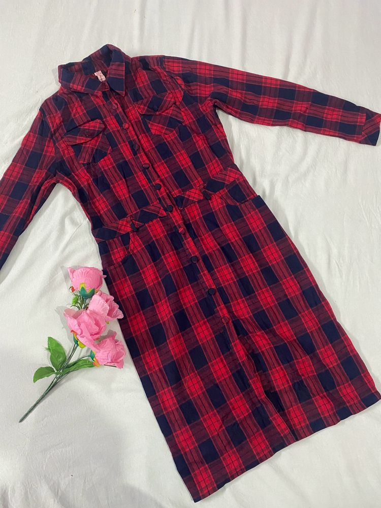 Red Plaid Shirt Dress