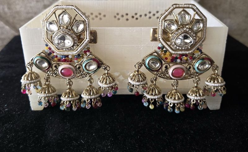 Indian Jhumka Earrings with Kundan
