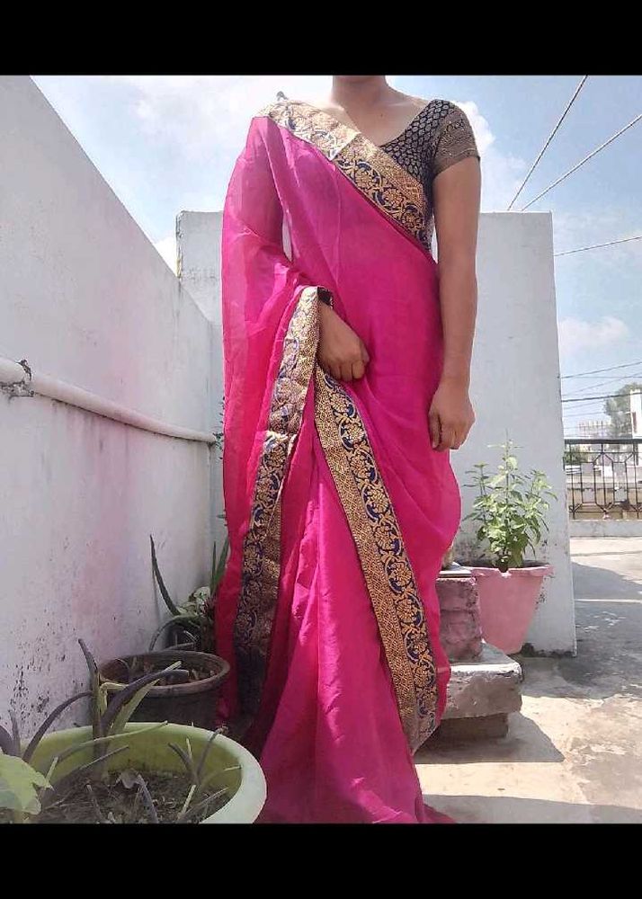 Beautiful Pink Saree with Golden Border