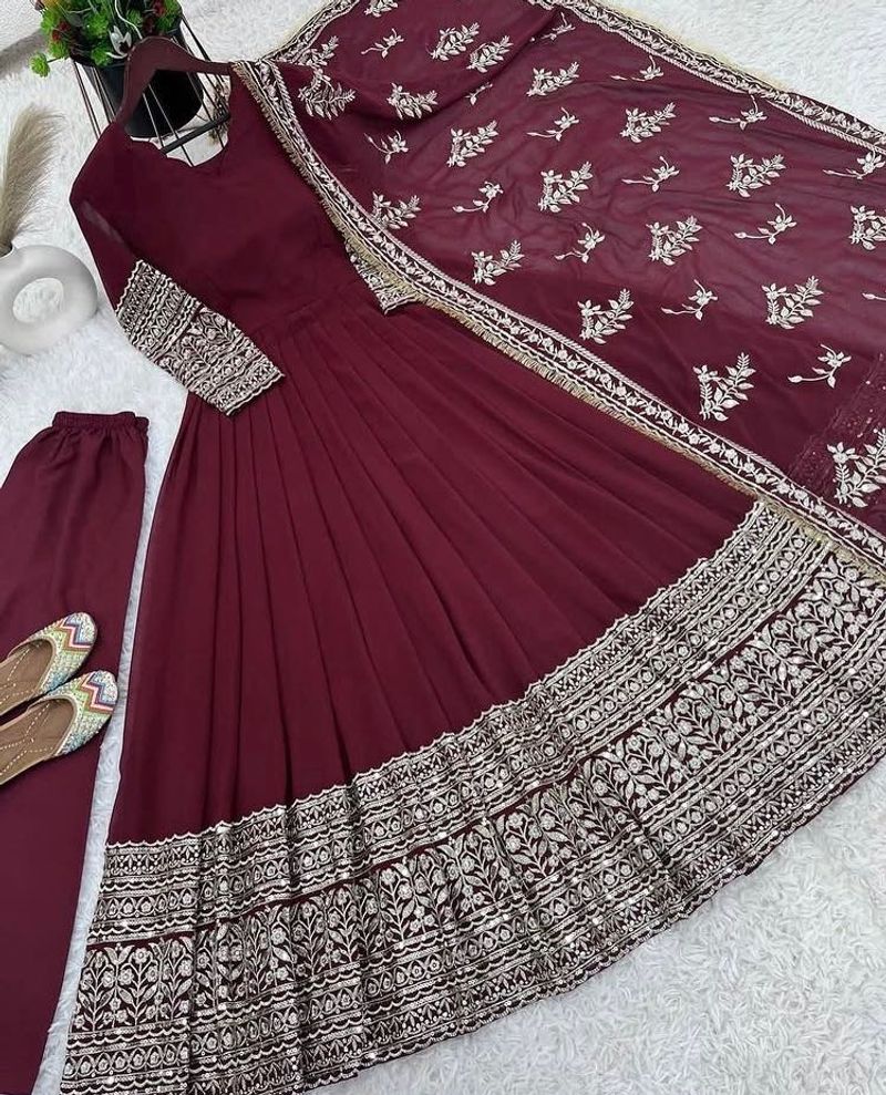 Elegant Maroon Embellished Dress