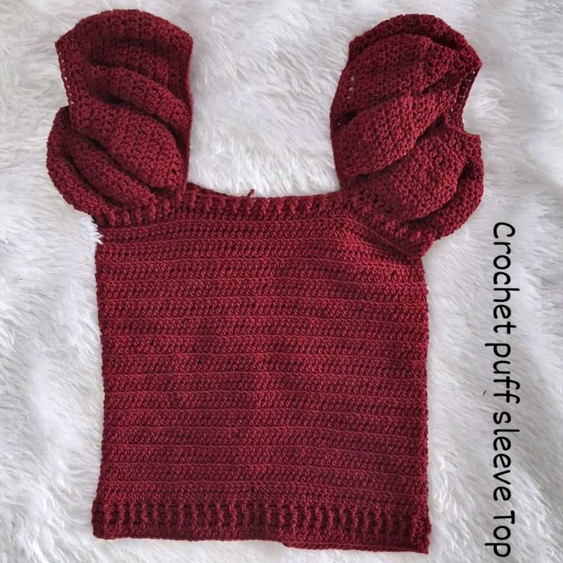 ✨ Handmade Crochet Puff Sleeve Crop Top