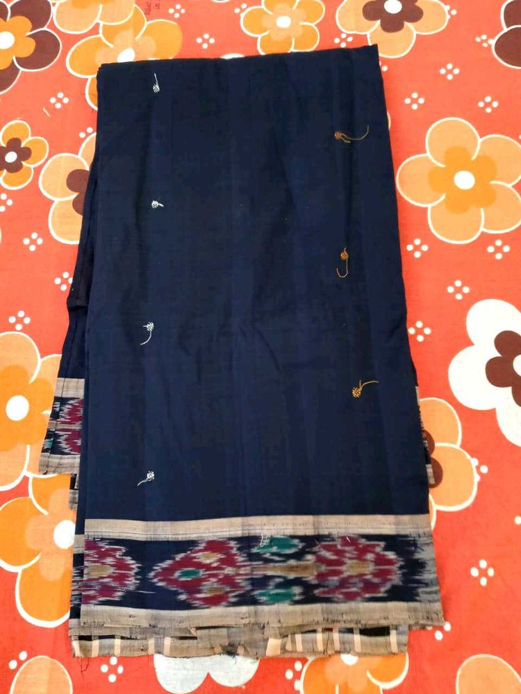 Elegant Navy Blue Saree with Ikat Border