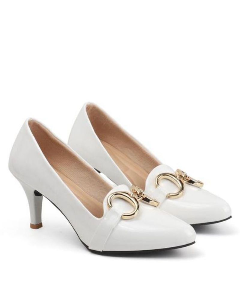 White Heels with Gold Detail