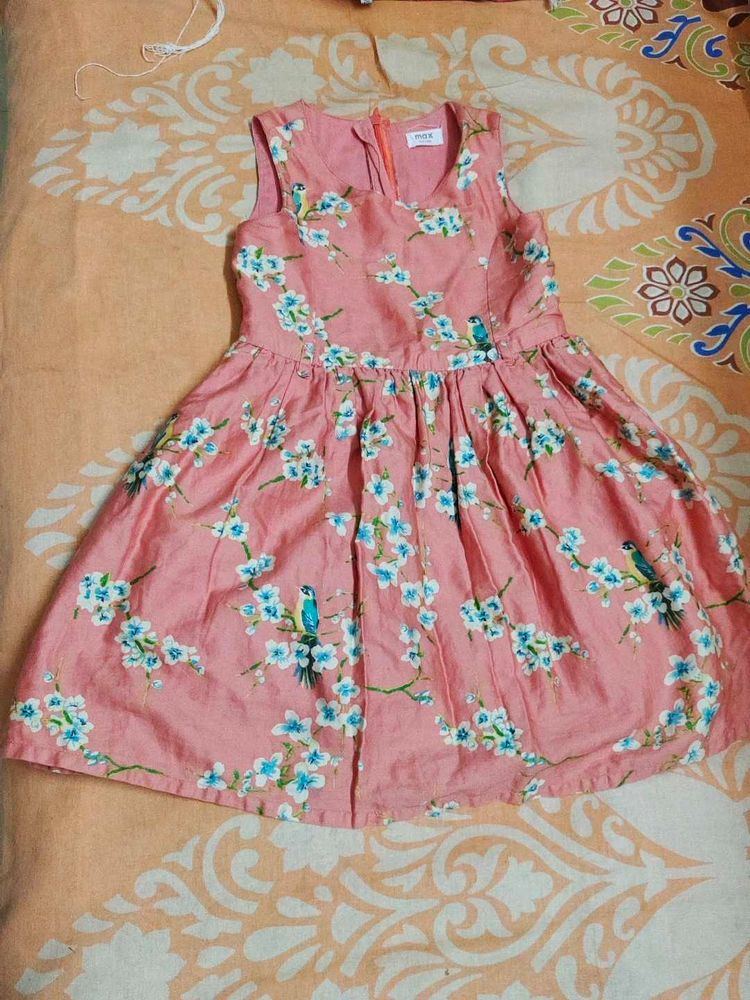 Cute Pink Floral Bird Print Dress