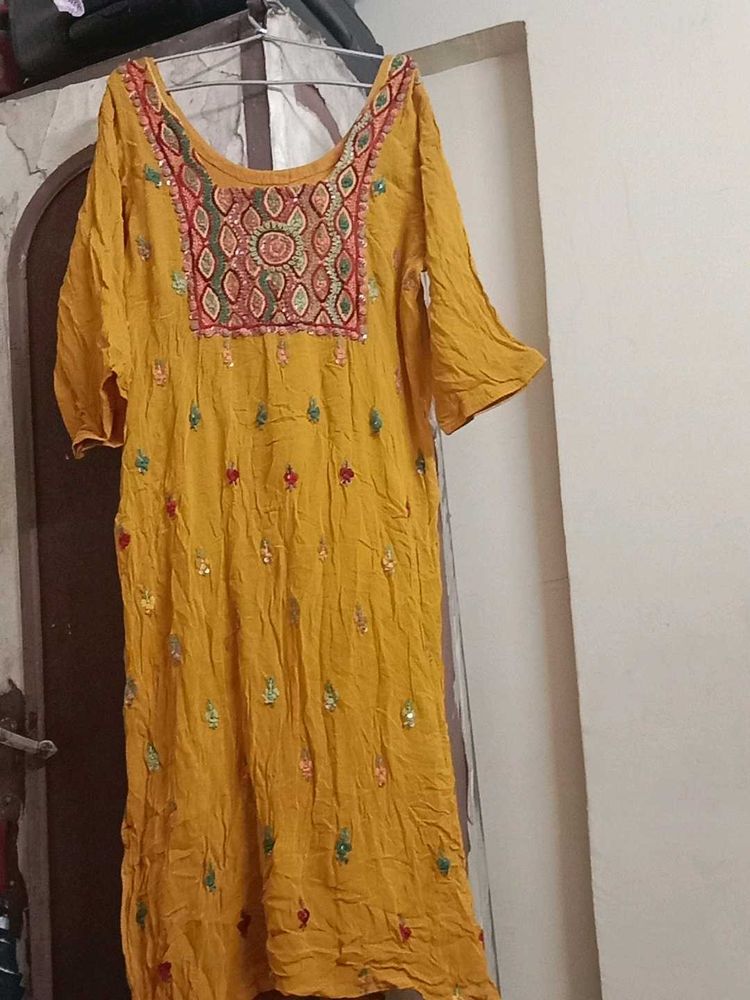 Yellow Embroidered Kurta