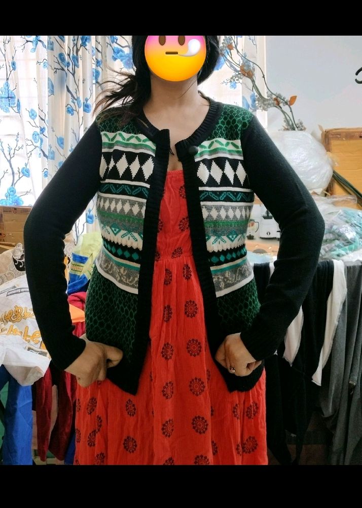 Black Wool Office Purpose Sweatshirt Cardigan