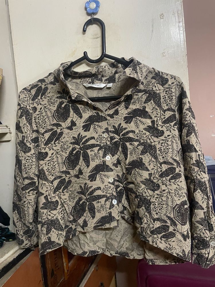 Unique Bird Print Cropped Shirt