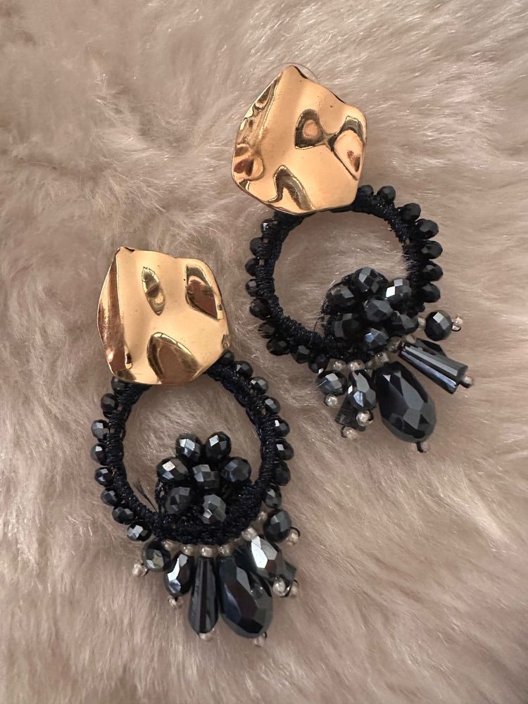Black faceted crystal Drop Earrings