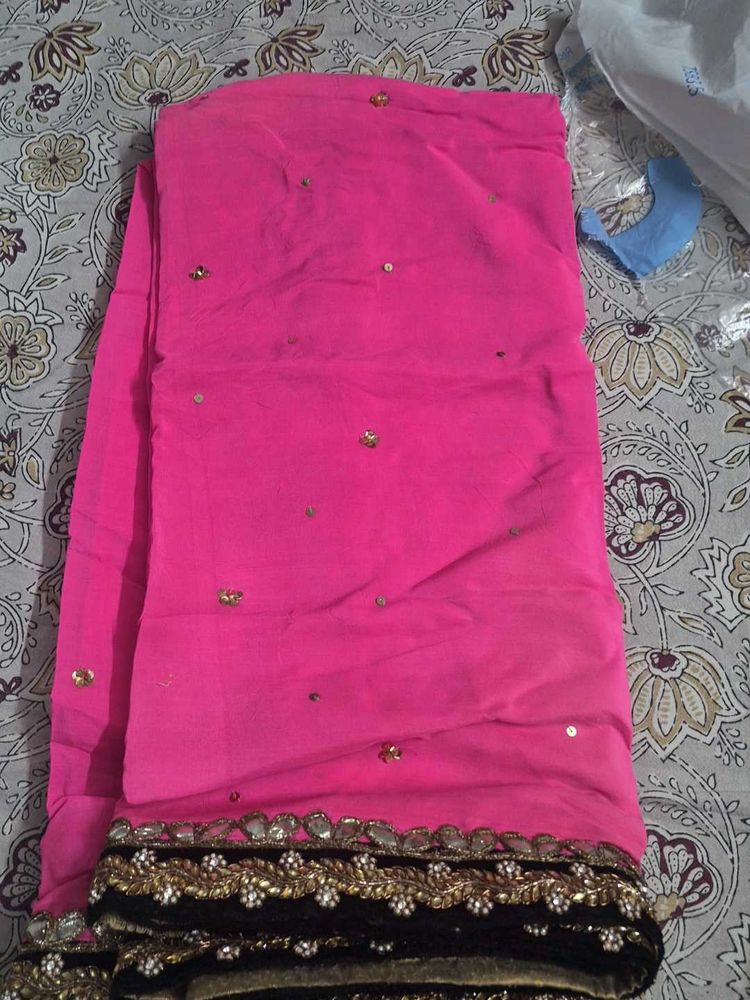 Bright Pink Saree with Embellished Border