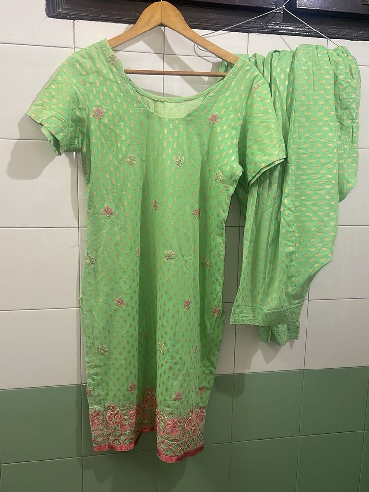 Green Embroidered Kurta Set