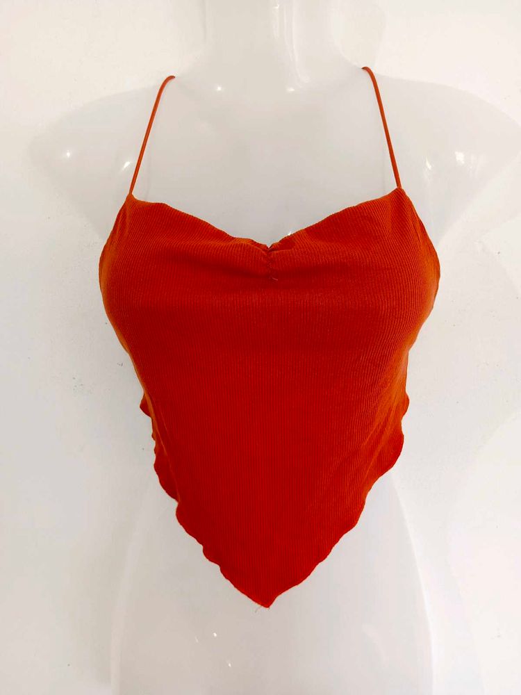 Women's Orange Halter Neck Crop Top