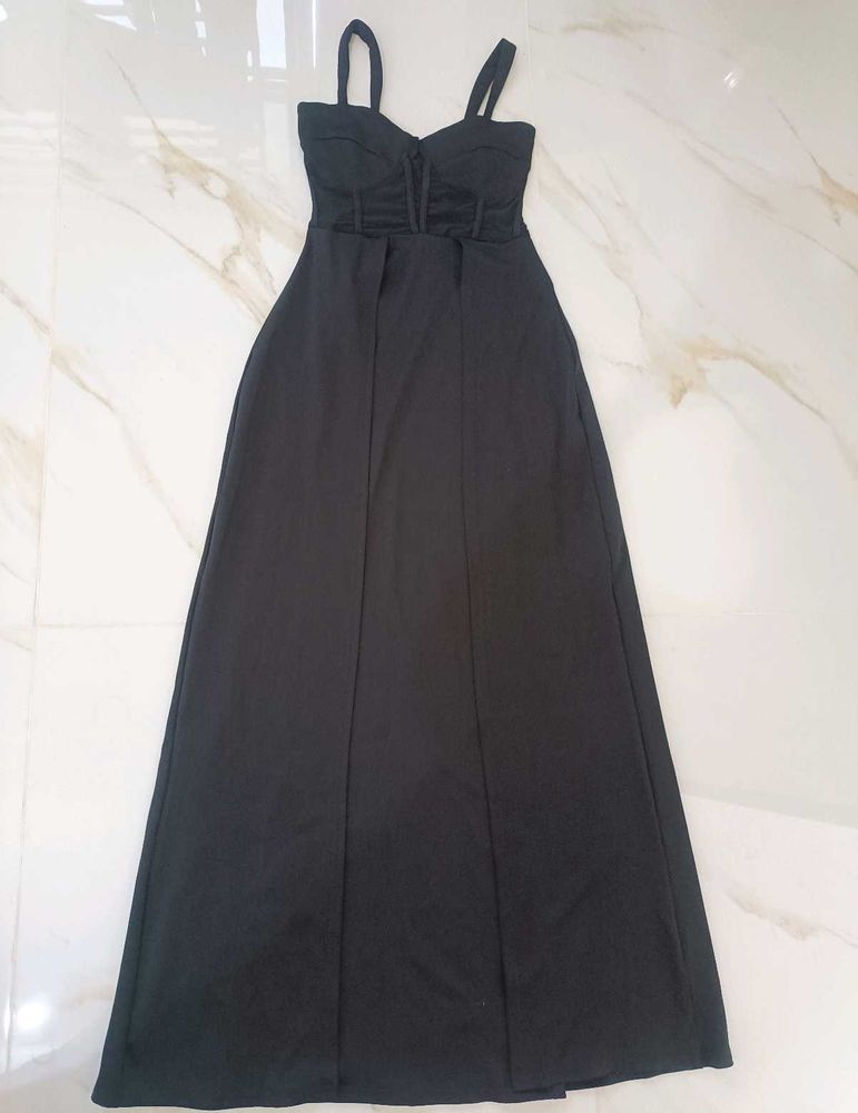 Elegant Black Sheer Panel Maxi Dress