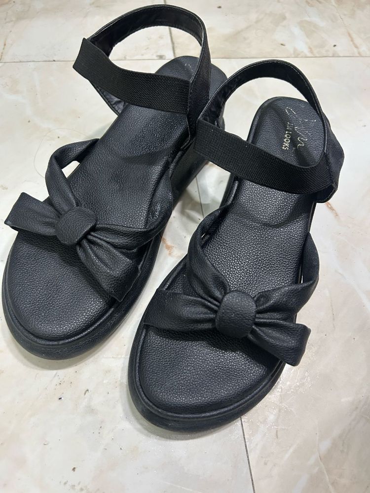 Cute Black Bow Sandals