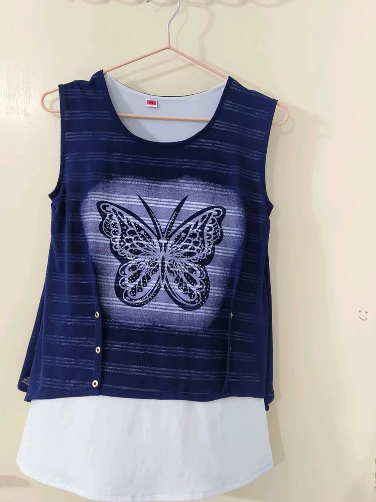 Stylish Sleeveless Top , Blue And White 🤍 💙