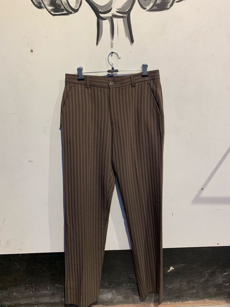 Striped Brown Casual Trousers