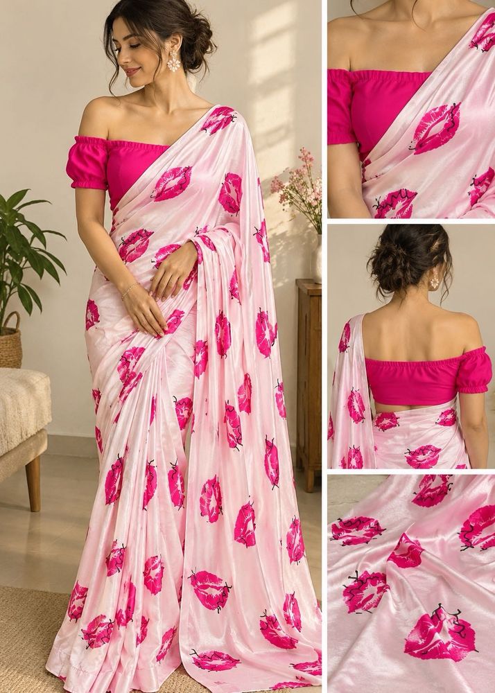 Pink Lips Saree with Bold Print
