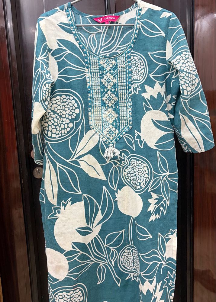 Stylish Teal Kurta with Pomegranate Print