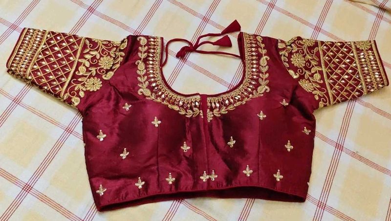 Maroon Embroidered Padded Silk Blouse