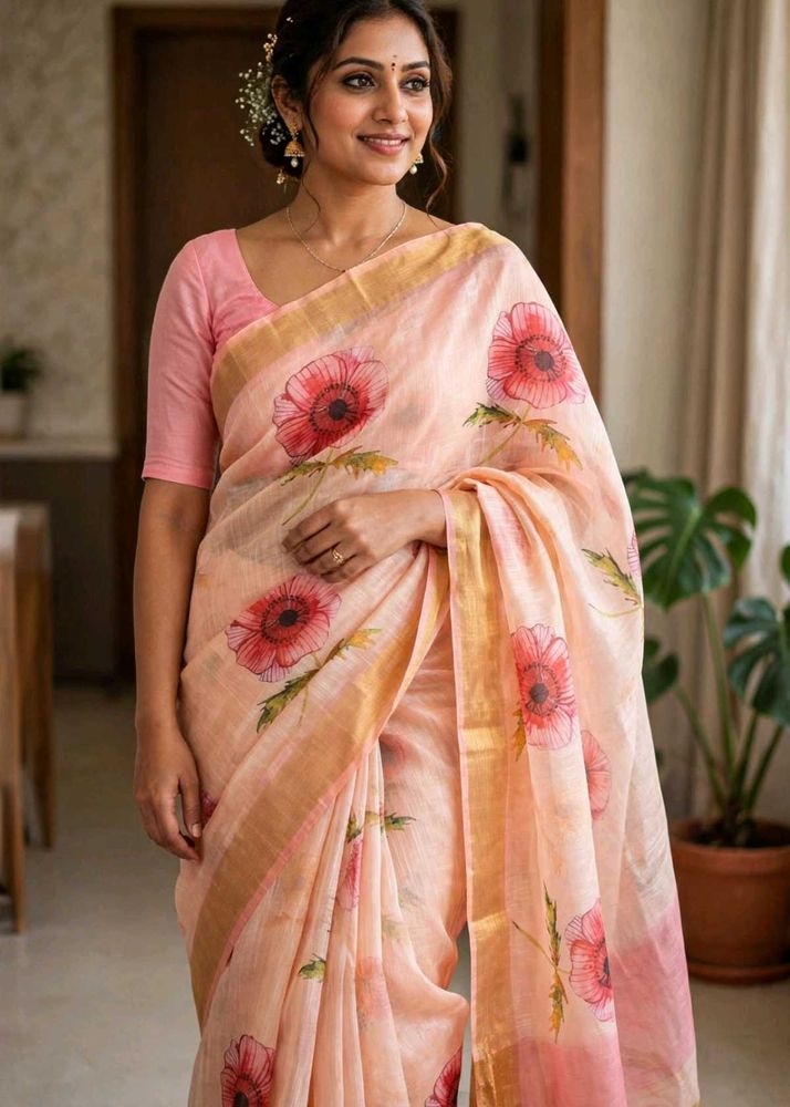 Elegant Floral Print Saree with jari border
