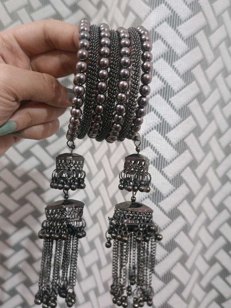 Oxidized Jhumka Bangle Set