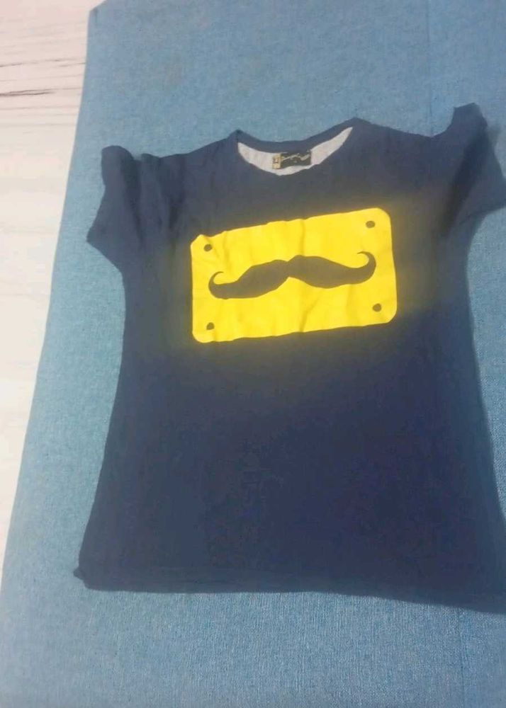 Men's Navy T-Shirt with Moustache Graphic