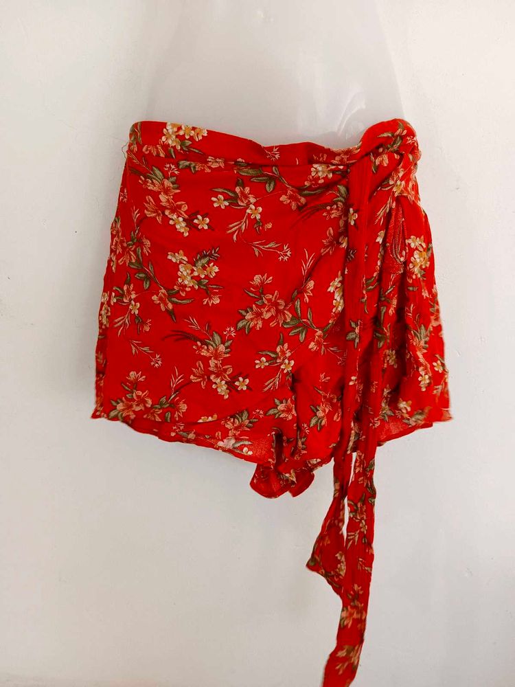 Red Floral Wrap short
