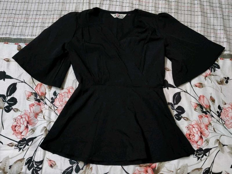Chic Black Wrap Peplum Top