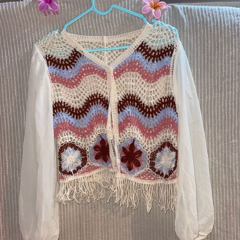 Boho Crochet Knit Cardigan